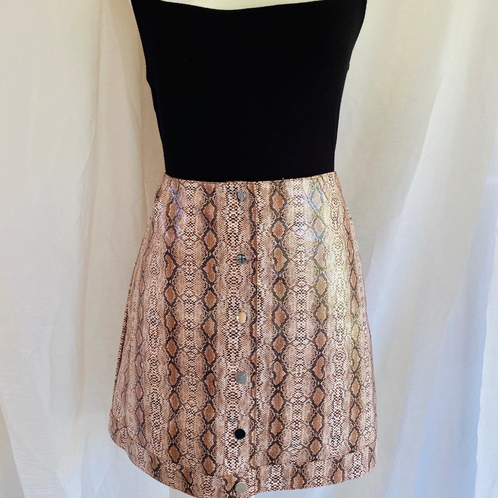 Snakeskin Button Mini Skirt